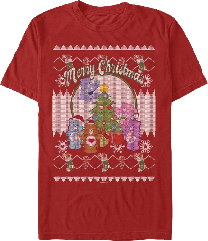 Merry Christmas Faux Ugly Sweater Care Bears T-Shirt