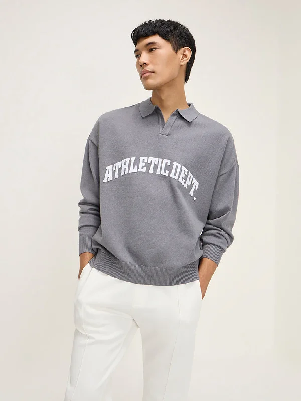 Studiofit Grey Text Design Relaxed-Fit Sweatshirt