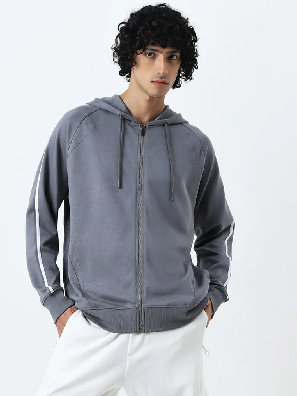 Studiofit Grey Solid Relaxed-Fit Cotton Blend Sweatshirt