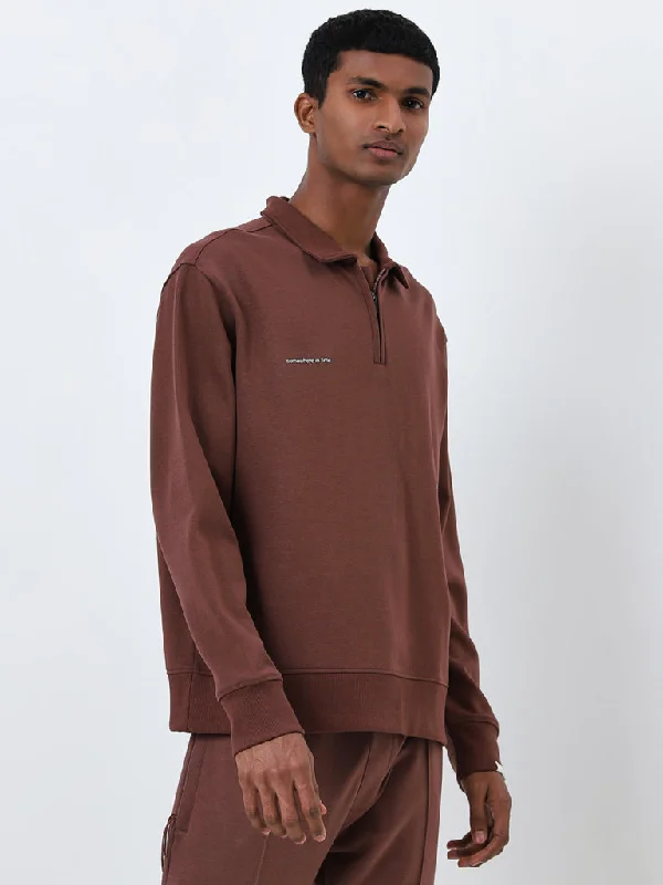 Studiofit Dark Brown Text Design Relaxed-Fit Sweatshirt