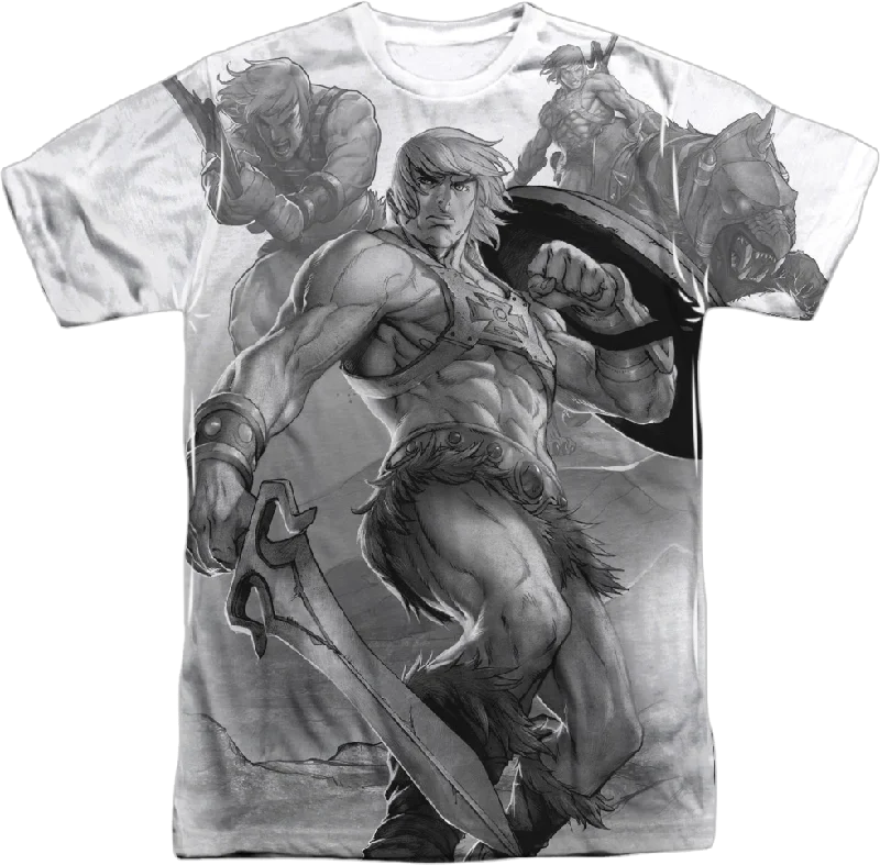 He-Man Black and White Collage Masters of the Universe T-Shirt