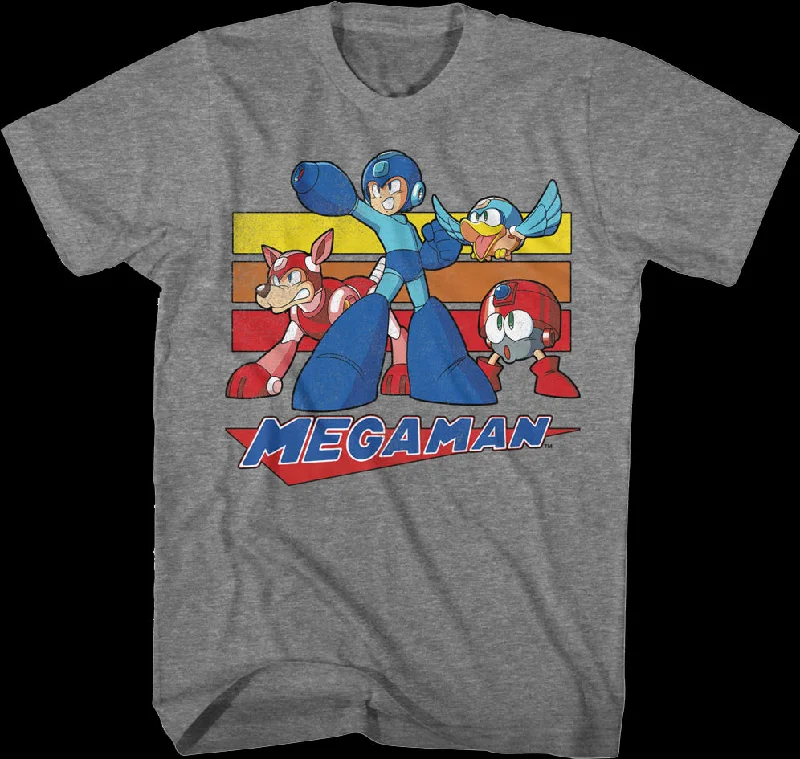 Retro Stripes Collage Mega Man T-Shirt