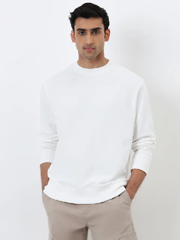 WES Casuals White Relaxed-Fit Cotton Blend Sweatshirt