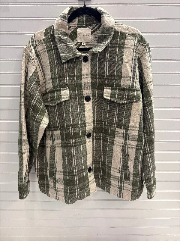 Jacket Shirt By Lucky Brand In Green & White, Size: Xl