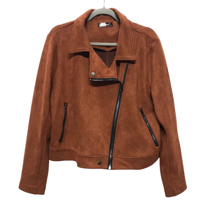 Jacket Moto By Allegra K In Brown & Orange, Size:Xl