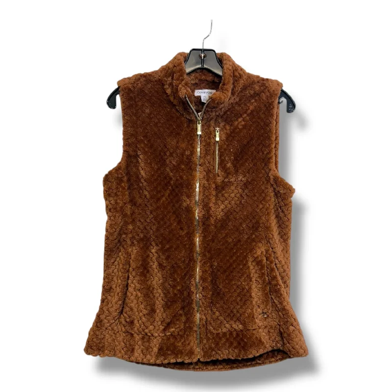 Vest Faux Fur & Sherpa By Calvin Klein In Bronze, Size: M