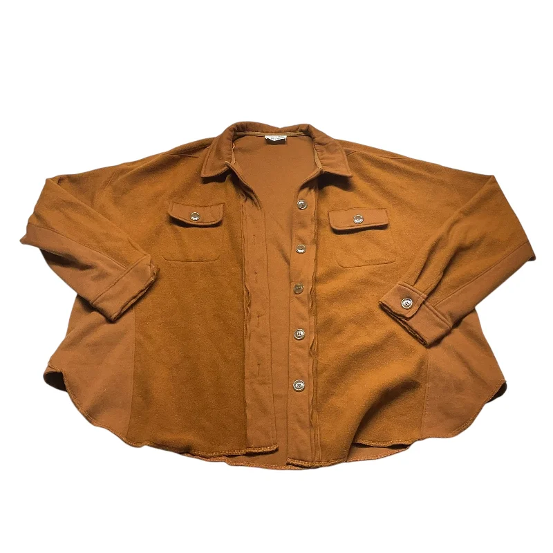 Jacket Shirt By Clothes Mentor In Brown, Size: L