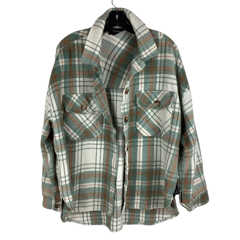 Jacket Shirt By Timing In Plaid Pattern, Size: M