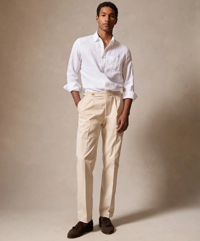 Italian Cotton Side Tab Trouser in Stone